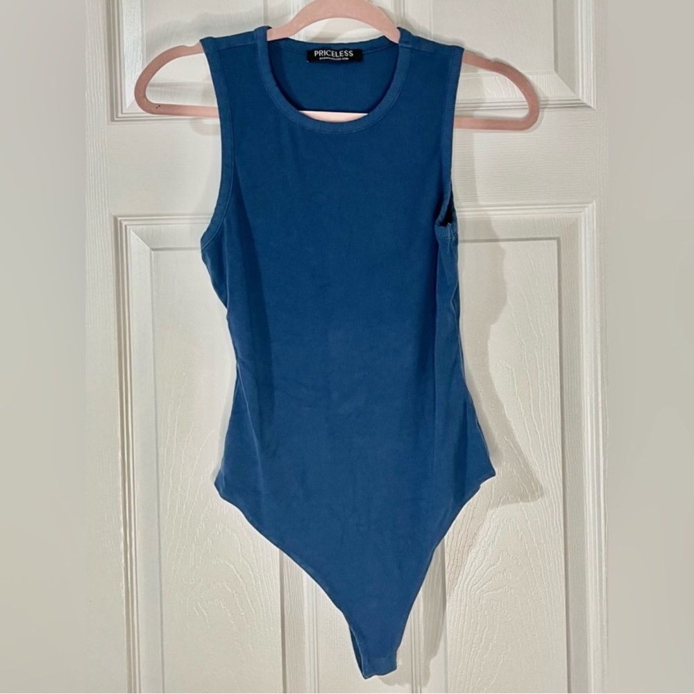 Teal blue sleeveless ribbed bodysuit